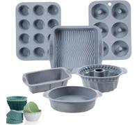 Ensemble de 18 moules de cuisson en silicone, comprenant des moules à gâteaux, à beignets et à muffins, de couleur grise