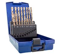 Ensemble de 19 forets hélicoïdaux en HSS-E avec cobalt, de 1 à 10 mm par pas de 0,5 mm, avec pointe divisée à 135° et auto-centrante
