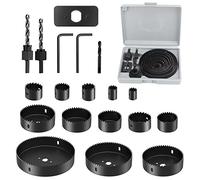 Ensemble de 19 Pièces,13 Scies Cloches Bois de 19 mm à 127 mm, Coffret Scie Cloche Reglable avec 2 Clés Hexagonales, 2 Tiges de Bielle, 1 Foret, 1 Plaque de Montage, pour Plastique, Placo, Trepan