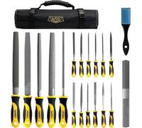Ensemble de 19 pièces en métal et bois, comprenant une trousse à outils, avec des limes à métaux, des râpes, une brosse métallique et des limes à aiguilles