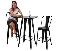 Ensemble de 1x table haute + 2x tabouret de bar HWC-A73, métal noir