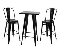Ensemble de 1x table haute + 2x tabouret de bar HWC-A73, métal noir