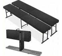 Ensemble de 2 bancs pliables pour bière - Banc de jardin et de camping de 183 cm - Poignée de transport - Assise en HDPE - Structure en acier - Capacité de charge jusqu'à 500 kg - Noir