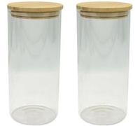 Fackelmann 9342850 Lot de 2 Boîtes de conservation alimentaire en verre, 2 litres, couvercle hermétique en bambou, boîte de rangement vrac, Verre, Bambou, 10 x 28 cm