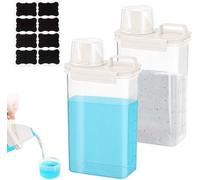 Ensemble de 2 boîtes de rangement étanches Unyqoos® de 2,500 ml – en PP transparent, avec un récipient gradué à vis, une double fermeture et un joint en silicone, idéales pour les produits de lessive