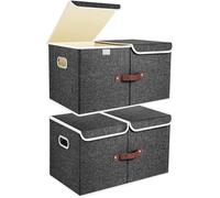 Ensemble de 2 boîtes de rangement pliables extra-larges Unyqoos®, dimensions 55 x 33 x 30 cm, en polyester/Oxford, avec séparateur amovible, couvercle, plaques en plastique et poignée