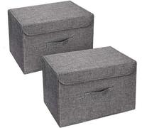 Ensemble de 2 boîtes de rangement pliables Unyqoos®, gris foncé avec couvercle et poignées, dimensions 38 x 25 x 25 cm, revêtement extérieur en coton et lin, doublure intérieure en feutre de 80 g/m²,