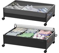 Ensemble de 2 boîtes de rangement sous lit Unyqoos® – 60 x 40 x 19 cm, tissu Oxford 600D avec couvercle transparent en PVC, structure en métal, roulettes à 360° (2 avec frein) – pour chambre à coucher