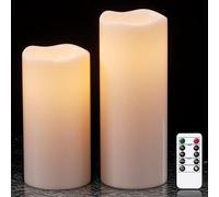Ensemble de 2 bougies LED Unyqoos®, sans flamme, étanches, en plastique, de 20 et 25 cm de hauteur, de 10 cm de diamètre, avec télécommande et minuterie, à intensité variable, pour intérieur et extéri