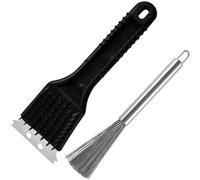 Ensemble de 2 brosses de nettoyage pour barbecue en acier inoxydable Unyqoos® : 1 brosse de 21 cm avec grattoir de 7,2 cm et 1 brosse métallique de 24 cm, avec manche résistant à la chaleur, pour barb