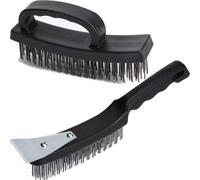 Ensemble de 2 brosses de nettoyage Unyqoos® avec des poils en acier inoxydable ergonomiques et un grattoir en métal – une paire de brosses, une longue et une compacte, pour nettoyer les barbecues, le