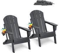 Ensemble de 2 chaises Adirondack en plastique pliantes résistantes aux intempéries, gris
