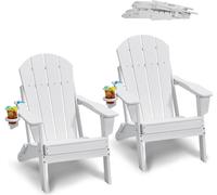 Ensemble de 2 chaises Adirondack en plastique résistantes aux intempéries avec foyer pliable blanc