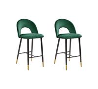 Ensemble de 2 Chaises de Bar Rétro en Velours Vert Émeraude Pieds en Acier Noir