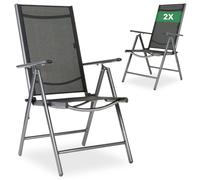Ensemble de 2 chaises de jardin AREBOS à dossier haut et pliables, réglables sur 7 positions jusqu'à 150°, résistantes aux intempéries et aux UV, en aluminium, pouvant supporter jusqu'à 120 kg – Ensem