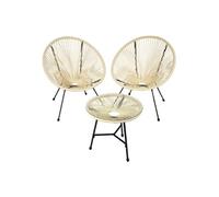 Ensemble de 2 chaises de jardin avec table Design rétro dans le style acapulco beige