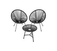 Ensemble de 2 chaises de jardin avec table Design rétro dans le style acapulco noir