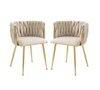 Ensemble de 2 chaises de salle à manger, Chaise cuisine en velours, Chaise pour cuisine avec pieds en métal doré, Ivoire Aosom France
