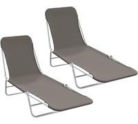 Ensemble de 2 chaises longues pliantes, couleur gris, transat avec dossier réglable, chaise longue de relaxation en acier et tissu Oxford, idéale pour le jardin ou la plage, dimensions : 56 x 182 x 24