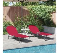 Ensemble de 2 chaises longues pliantes, couleur rouge, dimensions 188 x 57 x 86,5 cm. Matériaux : polyester, structure en acier. Dossier réglable. Idéales pour la détente en extérieur, sur terrasse, b