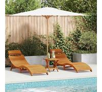 Ensemble de 2 chaises longues pour jardin, couleur marron, en bois d'acacia massif, dimensions 55 x 184 x 64 cm, dossier réglable, idéal pour terrasse, piscine, extérieur et détente