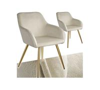 Chaise - TECTAKE - Lot de 2 chaises MARILYN en tissu, style scandinave rembourrée, pieds en acier doré, 58 x 62 x 82 cm - Crème/Doré