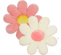 Ensemble de 2 coussins de siège en forme de fleur, diamètre 40 cm, en peluche avec rembourrage en coton PP, rose et blanc, pour chaises, sols et canapés