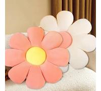 Ensemble de 2 coussins en peluche Unyqoos® – coussins de siège et de décoration en forme de fleur, diamètre 40 cm, en peluche extensible avec rembourrage en coton PP, couleurs : blanc/rose/jaune/viole