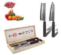 Ensemble de 2 couteaux de cuisine japonais : un couteau Nakiri et un couteau Santoku