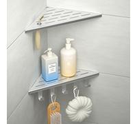Ensemble de 2 étagères d'angle pour douche - étagère d'angle avec crochets en acier inoxydable 304 - 254 mm