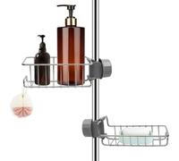 Ensemble de 2 étagères de douche Ibenzoa® – étagères en acier inoxydable (SUS304) sans perçage, adaptées aux barres de douche de diamètre 18 à 27 mm, avec une étagère profonde et une étagère plate, id