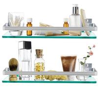 Ensemble de 2 étagères murales en verre, dimensions 38,5 x 11,5 cm, avec barre de support en métal, pour salle de bain et cuisine