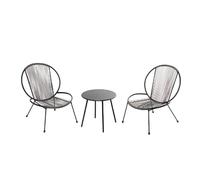 Concept Usine - Ensemble salon de jardin Rete 2 fauteuils + table basse, style rétro, gris foncé
