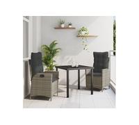 vidaXL Salon de jardin avec coussins 3 pcs Gris Poly-Rotin