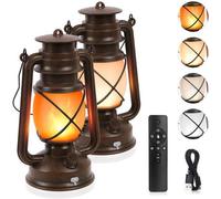 Ensemble de 2 lampadaires d'extérieur vintage Unyqoos® en cuivre antique, avec un effet de flamme réaliste – 4 modes d'éclairage réglables, télécommande, port USB-C, indice de protection IP44, batteri