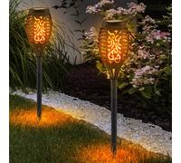 Ensemble De 2 Lampes LED SOLAIRES Effet Feu Pour Terrasse Avec Piquet