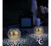 Ensemble de 2 lampes solaires à picots de terre avec prise solaire pour lampes de jardin avec tresseuses-boules
