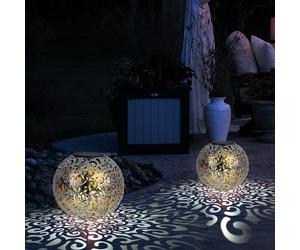 Ensemble de 2 lampes solaires à picots de terre avec prise solaire pour lampes de jardin avec tresseuses-boules