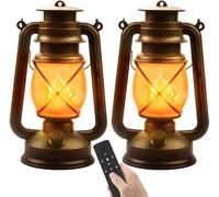 Ensemble de 2 lanternes LED vintage Unyqoos®, finition bronze antique, 4 modes d'intensité variable et effet flamme, télécommande, rechargeable par USB-C (1200 mAh, jusqu'à 30 heures d'autonomie), ind