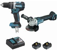 Ensemble de 2 machines 18 V Li-Ion 5 Ah MAKITA Meuleuse DGA506 + Perceuse DHP484 - 2 batteries, chargeur, coffret - DLX2210TJ1