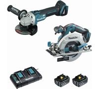 Ensemble de 2 machines 18 V Li-Ion 5 Ah MAKITA Scie DHS680 + Meuleuse DGA506 - 2 batteries, chargeur, coffret - DLX2277PTJ