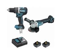 Ensemble de 2 machines 18 V Li-Ion 5 Ah Meuleuse DGA506 + Perceuse DHP484 - 2 batteries, chargeur, coffret - DLX2210TJ1