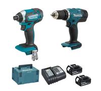 Makita Pack 2 outils DLX2141JX2 18 V Li‑Ion (DDF453 + DTD152) 2x3Ah + chargeur MAKPAC