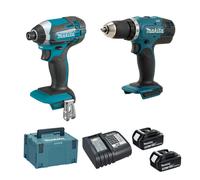 Makita Pack 2 outils DLX2141JX2 18 V Li‑Ion (DDF453 + DTD152) 2x3Ah + chargeur MAKPAC