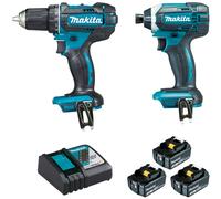 Ensemble de 2 machines 18V Perceuse visseuse DDF482 + Visseuse à chocs DTD152 - MAKITA - avec 3 batteries 18V 3.0A - chargeur rapide - 1 MakPac - DLX2127J1