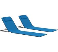 Ensemble de 2 matelas de plage pliables, en acier et tissu bleu, avec dossier et repose-tête réglables, idéal pour la plage, le camping, le jardin, le balcon ou la terrasse