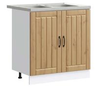 Ensemble de 2 Meuble sous évier Lucca - vidaXL - caisson sous évier - bois d'ingénierie - chêne artisanal - 80 x 46 x 81 5 cm{rpy78i