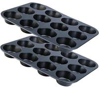 Ensemble de 2 moules à muffins Unyqoos® – 12 cavités, acier au carbone avec revêtement antiadhésif sans PFOA, dimensions 35 x 26 x 3 cm, diamètre des cavités : 6,5 cm, résistant à la chaleur jusqu'à 2