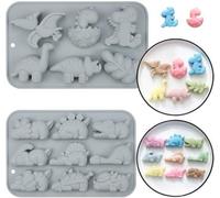 Ensemble de 2 moules en silicone Unyqoos® en forme de dinosaure – flexibles, antiadhésifs, adaptés au four, au micro-ondes et au réfrigérateur, pour biscuits, chocolats, pâtisseries et gelées
