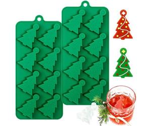 Ensemble de 2 moules en silicone Unyqoos® en forme de sapin de Noël – moules souples pour glaçons, chocolat, chocolats et mini-gâteaux, adaptés de -40°C à 230°C, et lavables au lave-vaisselle